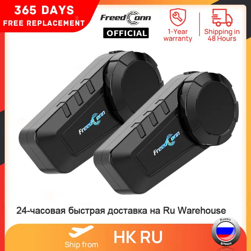 FreedConn Motorcycle Helma Headset Stereo Bluetooth intercom Hands Free 6 jazdcov 1 000 m vodotesná hudba zdieľajú reproduktor FM