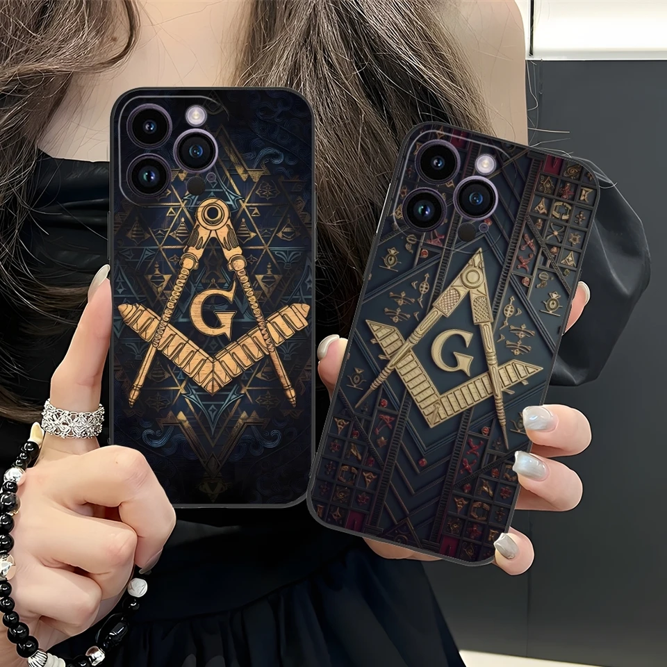 Freemason Painting Color Mobile Mobile Pase pre iPhone 16 15 14 13 12 11 x xr xs 8 7 Pro Max Plus Mini Black Cover Shell