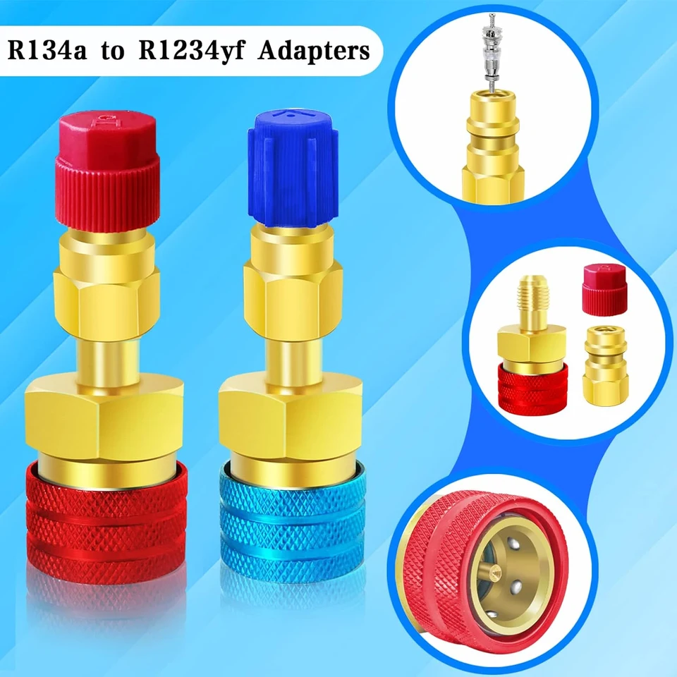 Freon R1234YF/R134A Automatické auto rýchle konektorové konektorové adaptéry Súprava klimatizácia chladiva Nastaviteľný rozmer rozdeľovača