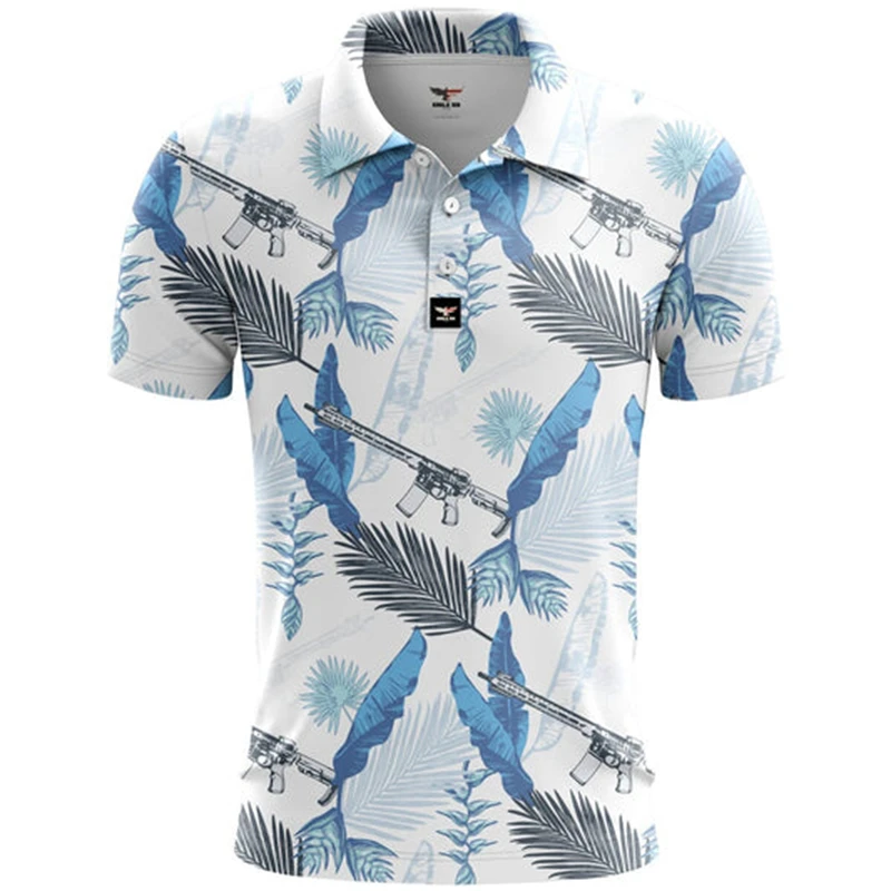 Freshness Men's Palm Tree 3D tlač póla košeľa Muž Hawaiian dovolenka pláž tričko s krátkym rukávom letné vtipné gombíky klopné pólové vrcholy