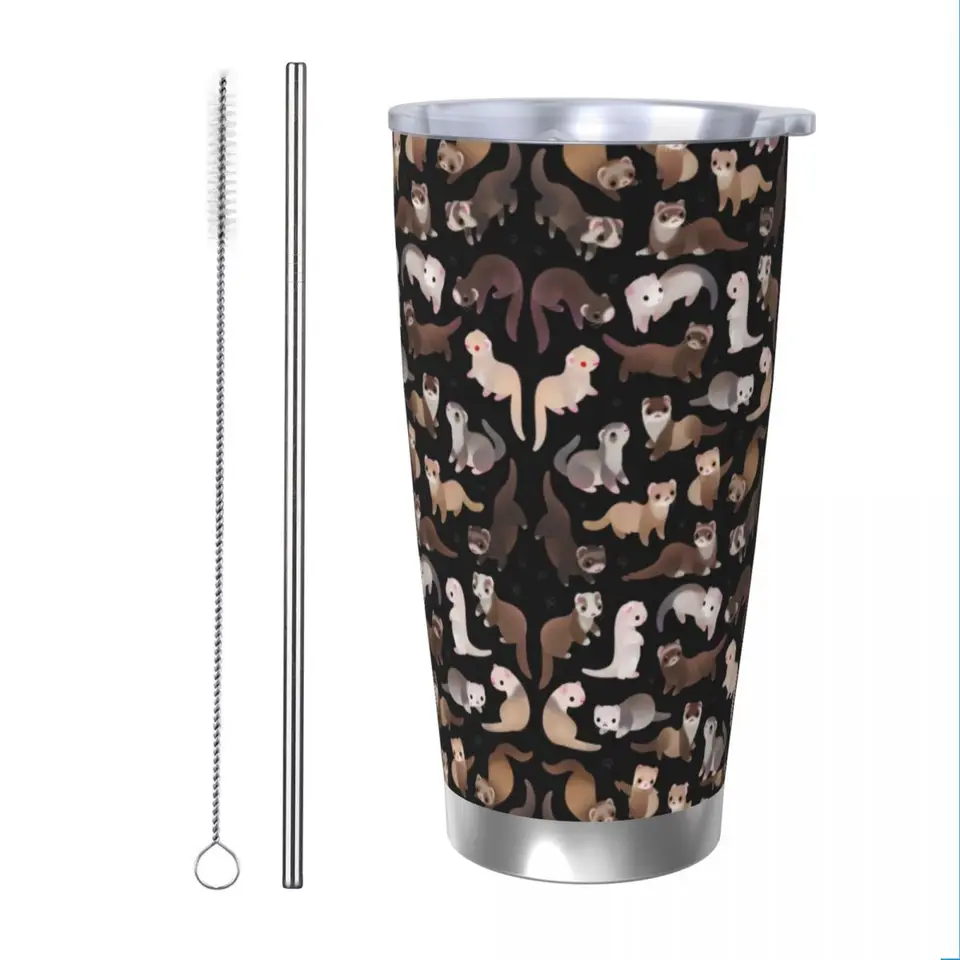 Fret Dark Cryptid Animal Izolovaný pohárik so slamkami veka z nehrdzavejúcej ocele Tepelná hrnček dvojlôžok Thermos Fľašové šálky, 20oz