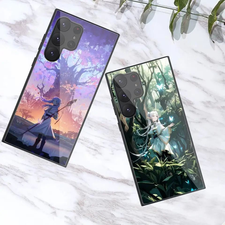 Frieren Beyond Journeys End End Pase pre telefón Samsung Galaxy S24 Fe S23 Ultra S22 Plus S21 Black Glass Case
