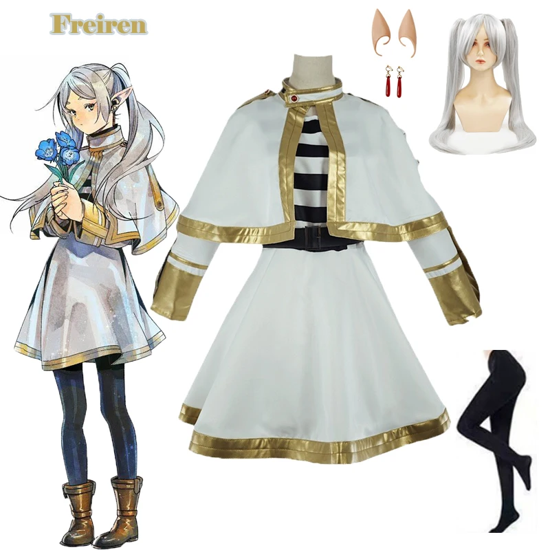 Frieren cosplay kostým parochne šoky anime kúzelníky šaty elf uší halloween party charistmas pre ženy dievčatá