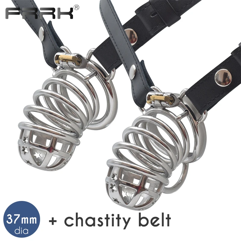 Frrk dia 37 mm z nehrdzavejúcej ocele Mužské klietky Zariadenie s popruhom Big Long Penis Rings BDSM pár sexuálnych hračiek pre človeka