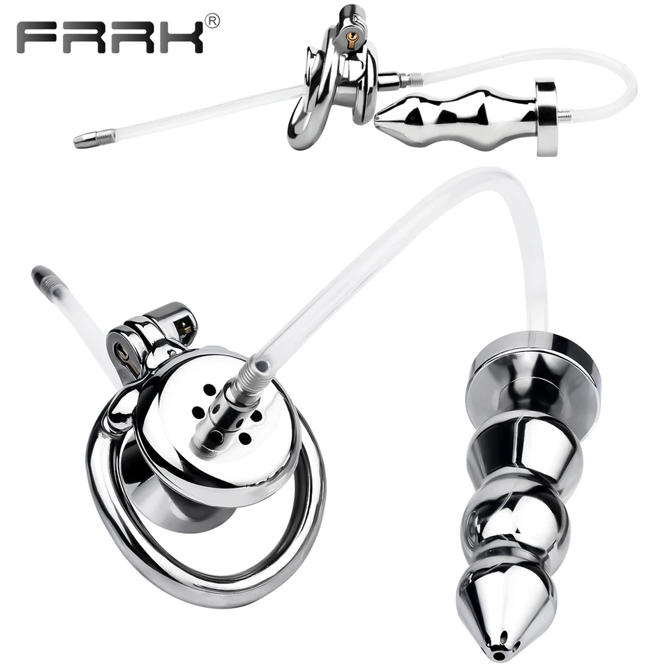 Frrk Nová sexuálna hračka Uretrálna negatívna cudnosť klietka s análnym plug 2-in-1 stimulačným stimuláciou zadku plug penis klietka Slave Game pre mužov