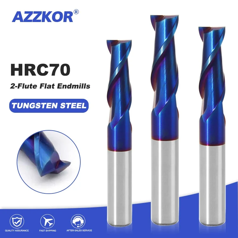 Frézka Cutter zliatiny potiahnutia volfrámu oceľový nástroj CNC maching HRC70 ENDmill Azzkor HRC70 2F Súprava na mletie strojov