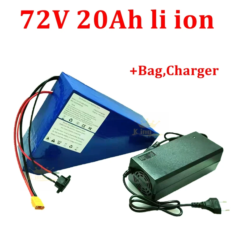 FS 72V 20AH lítium -iónového trojuholníka batérie BMS 20S 74V pre 1500 W 2000 W motocyklový skúter E Bicykel + 5A nabíjačka + taška