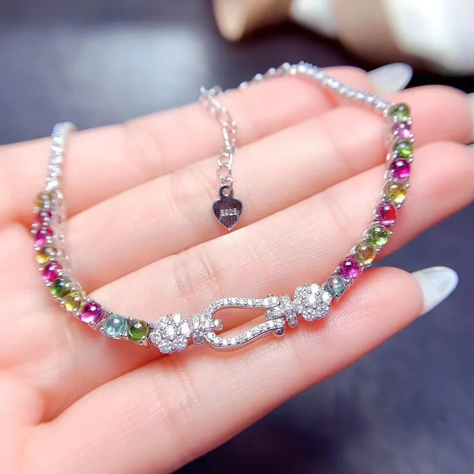 FS S925 Sterling Silver Natural Tourmaline/Ruby Fine Luxury Šperty pre ženy móda 3 mm drahokamový svadobný darček Meibapj