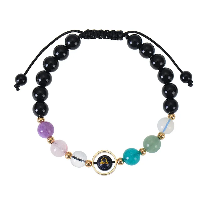Ftcy DIY 12 Zodiac Sign náramok pre pár modrý pieskovcový kryštálový korálkový elastický náramok ručne vyrábaný prírodný kamenný ručný šperky