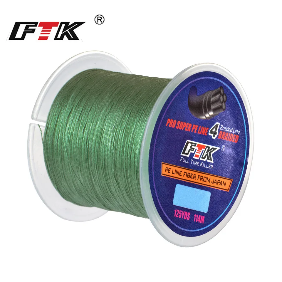 FTK 114M 4 Prameny PE Pletaté drôtové rybárske vedenie 125yardov 0,10 mm-0,40 mm 8lb-60 lb Neuveriteľne silná multifériová čiara vlákien