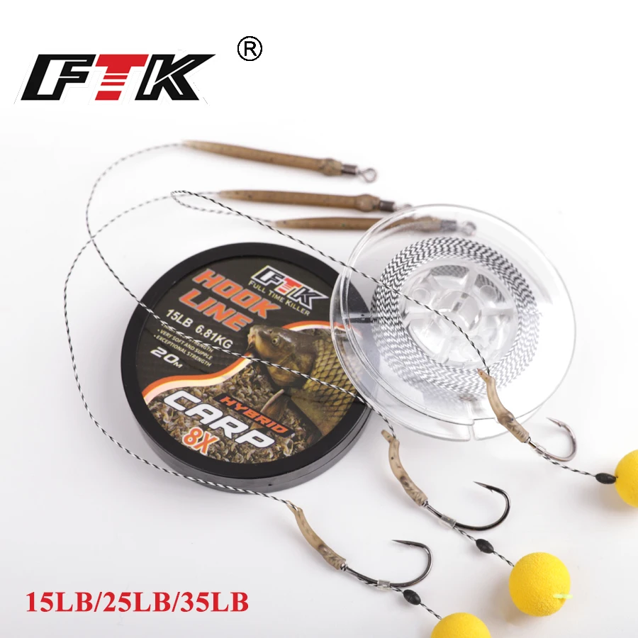 FTK 20M CARP Rybárska linka Pletená nonleadový kapr 15/25/35 lb 8x Braid Line Hlavná línia pre kaprovú súpravu CHOD CHOD