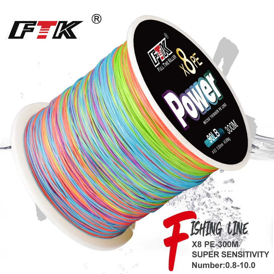 FTK 8 Pletený drôt 300 m 0,8# -10.0# 15LB-110LB 5 Farby spletená rybárska linka Super oder Resistencia Rybárska línia