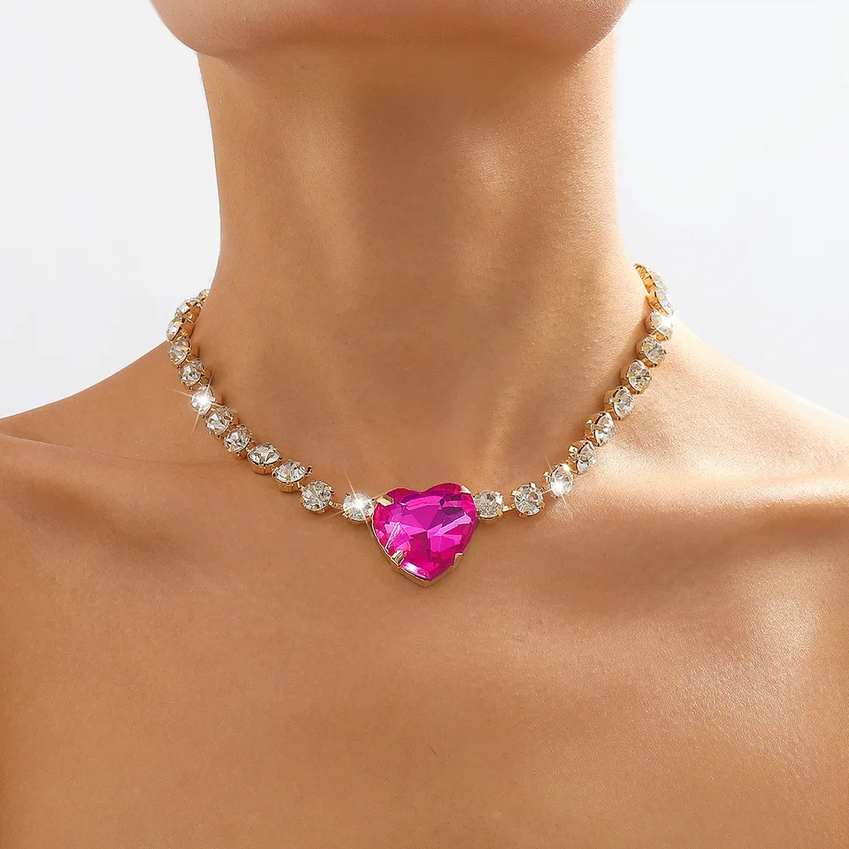 Fuchsia Heart Luxury Crystal Choker náhrdelník