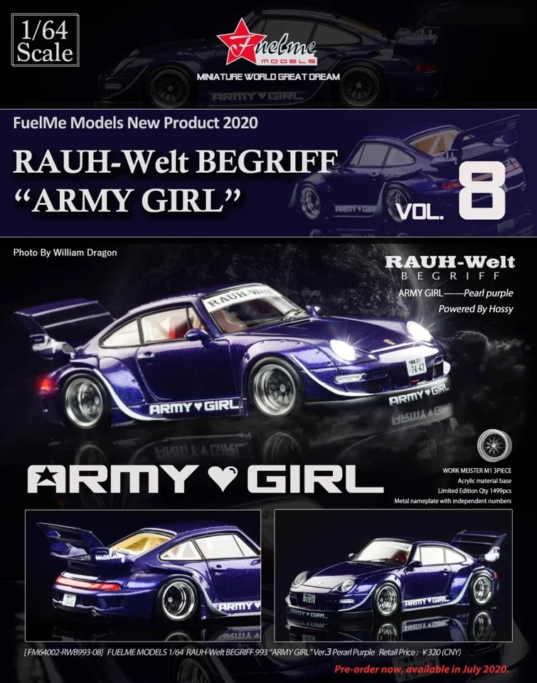 FuelMe Limited Edition 1:64 Tyto86 RWB 993 964 400R Bay Rocket Rabbit Car Model Classic Series Darčekové kusy
