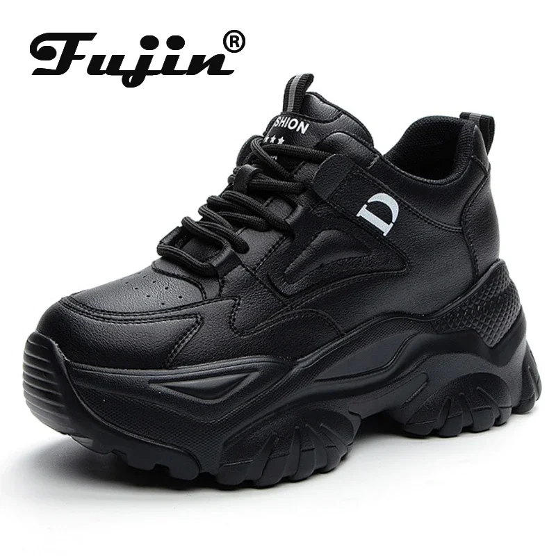 Fujin 7cm Originálna koža vysoká značka Comfy Chunky Sneaker Autumn Platform klin Vulcanize Spring Flats Vulcanize Dámske topánky