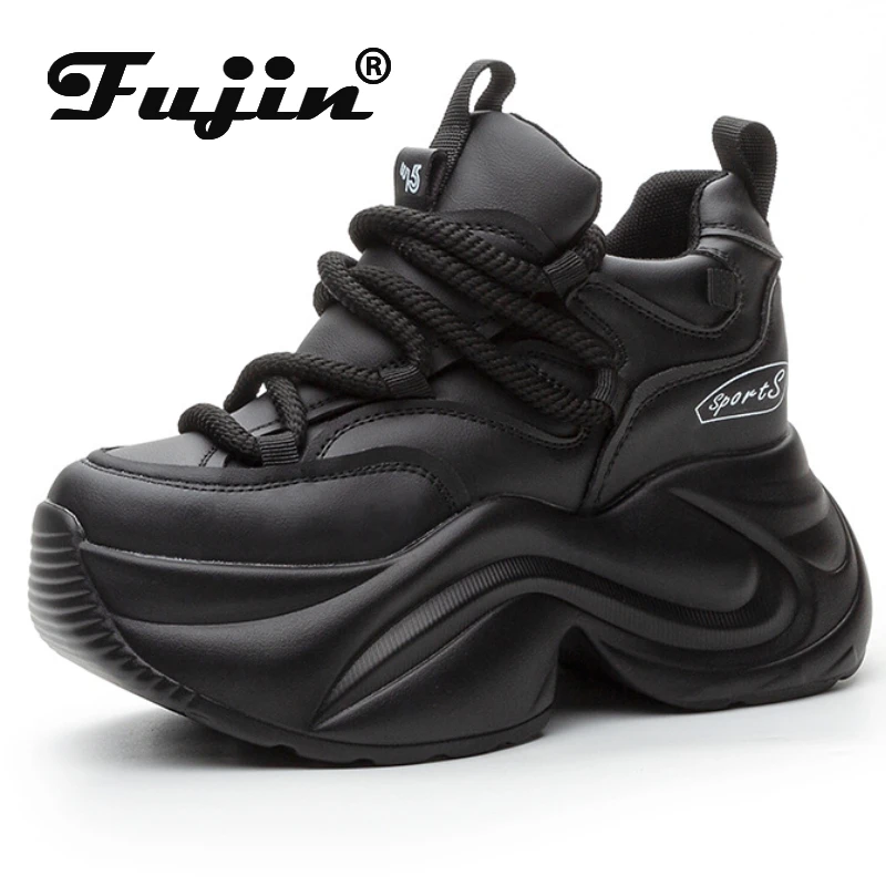 Fujin 9cm Platform klinové tenisky Chunky Originálne kožené dám letné topánky jar jesenné tenisky vulkanizovať módu