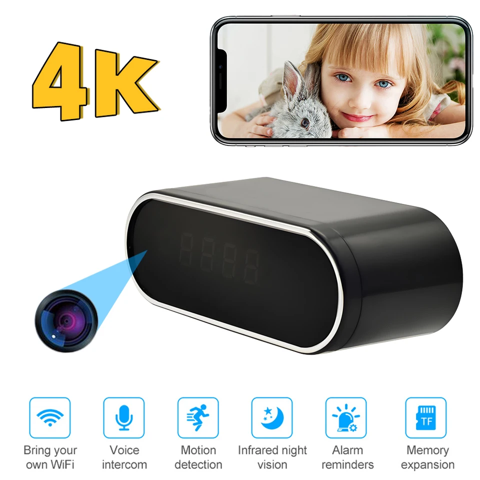 Full HD 1080p Mini Clock Camera bezdrôtové WiFi Control Ir Night Vision View DVR IP kamera