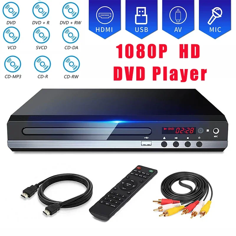 Full HD DVD Player 1080p High Definition CD/ EVD/ VCD prehrávač s AV a HDMI výstupom mikrofónu USB pre domácu televíziu KTV Party