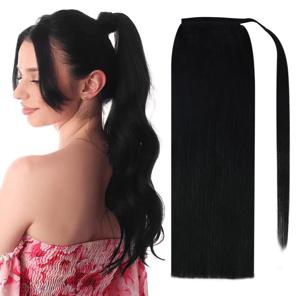 Full Shine Ponytail Human Hair Rovné zábal okolo clip clip balayage farebný cop cop contensions 70gramy Žiadny klip Claw