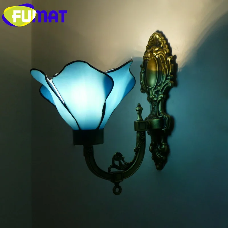 Fumat Tiffany štýl farebné sklo Európska lotosová nástenná lampa pre spálňu spálne Štúdia Štúdia Koridor LED dekorácie Sväté svetlo