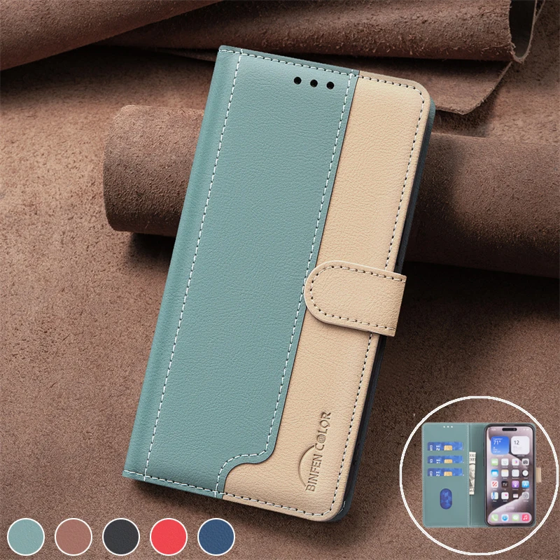 Funda Moto Edge 50 NEO Color Block Pase Pase pre Motorola G75 G55 G35 G85 G84 G54 Edge50 Pro Leather Flip Case Card Coque Coque
