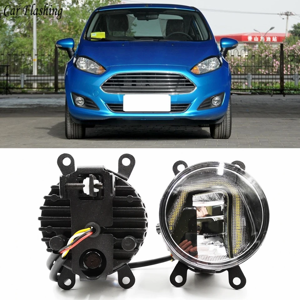 Funkcie 3-in-1 Automatické LED pre Ford Fiesta 2009-2015 2016 DRL DENNE RUNGING Light CAR projektor FOG LAMP so žltým signálom