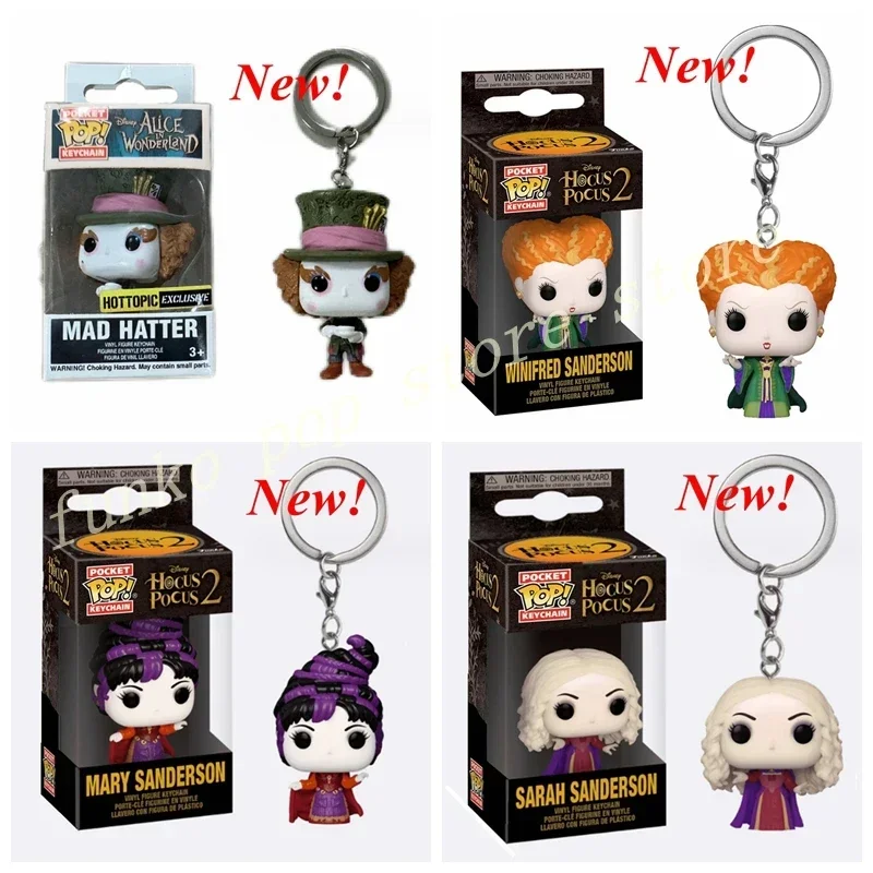 Funko Pocket Keychain Disney Mad Hatter Hocus Winifred Sanderson Sarah Mary Action Figure Model Hračky