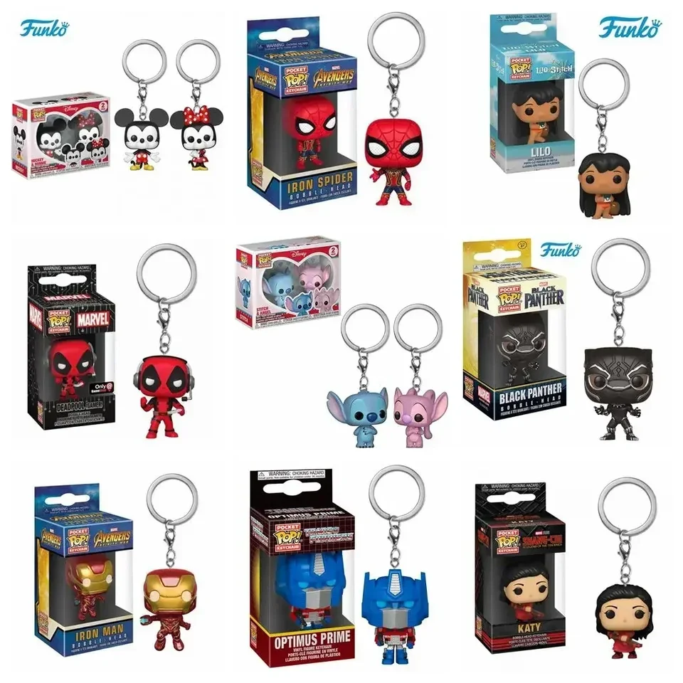 Funko Pop Katy Black Panther Iron Man Spider Deadpool Gamer Lilo Stitch Mickey Minnie Chooper Optimus Prime Toy L07 Keychain
