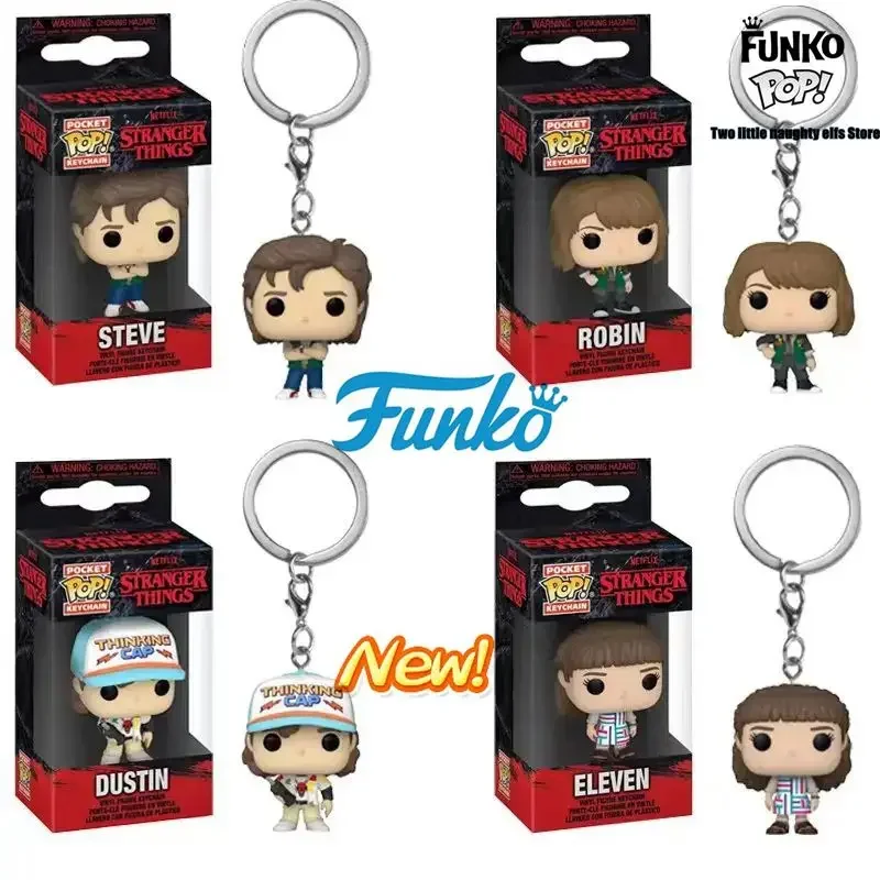 Funko pop New Eleven Demogorgon Dustin Barb Barb Steve Robin Keychain Toy Vinyl Figure Pocket Keychain Model detské hračky