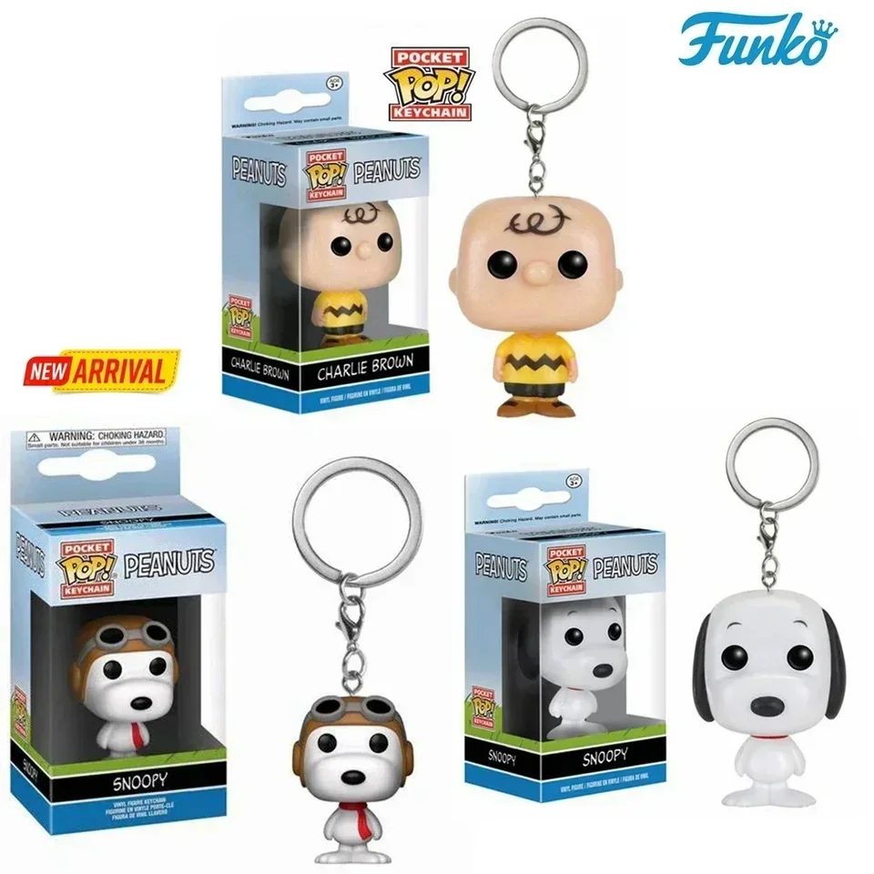 Funko pop New Keychain Toy Arašidy arašidy Charlie Brown Snoopy Toy Figures Pocket Pop Keychain Roztomilé zberateľské prívesky Model hračky