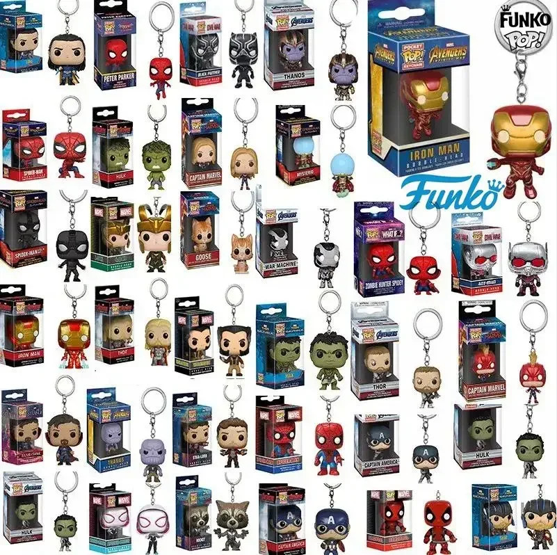 Funko pop The Avengers Marvel Iron Man Rocket Spider-Man Hulk Loki Thor Captain America Panther Pocket Keychain Model hračky darčeky