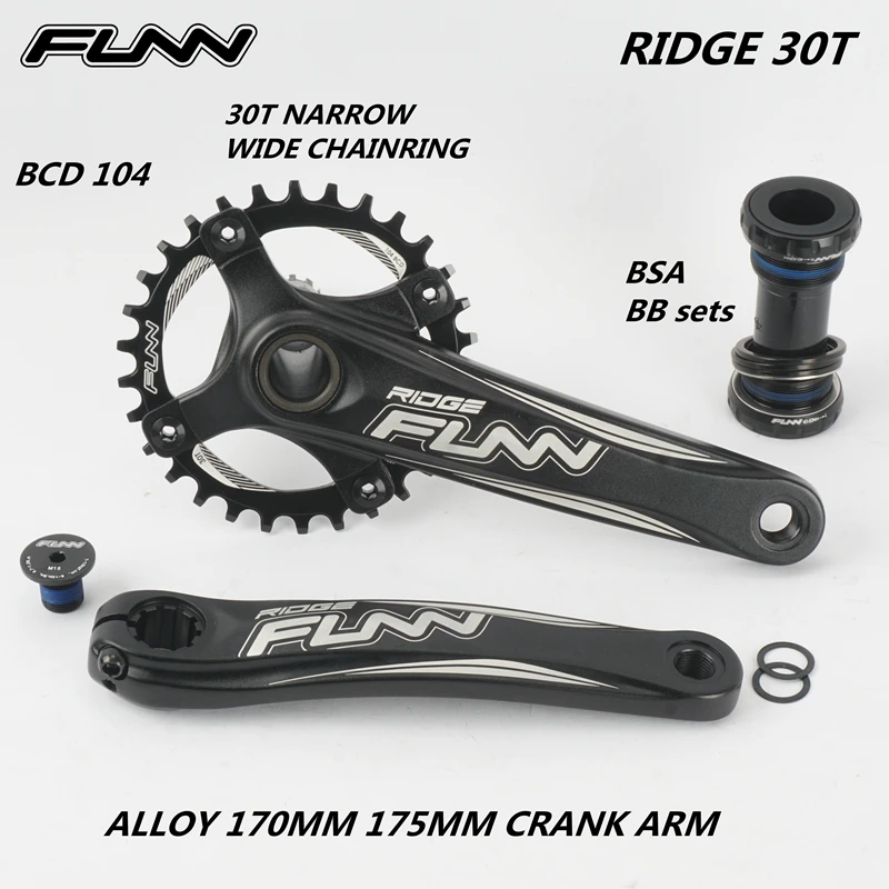 Funn Ridge MTB Bike Crankset, BSA 68-73 mm, BCD104, 170 mm, 175 mm, 30T, 32T, 34T, 36T, úzka široká, 9, 10, 11 12 12 rýchlostných reťazov