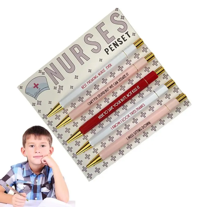 Funny Ballpoint Pen Set 5x Inšpiratívna sestra Pen Prenosná inšpiratívna sestra Pen Cartoon Black Ink Školské pero pre školu