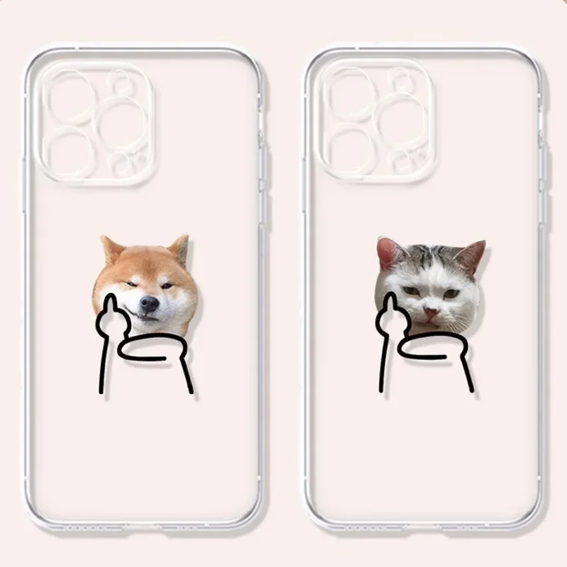 Funny Cat Dog Clear Pár telefón pre iPhone 14 15 13 13 11 12 16 Pro Max Mini XS SE 7 8 Plus priehľadné párové krycie fondy
