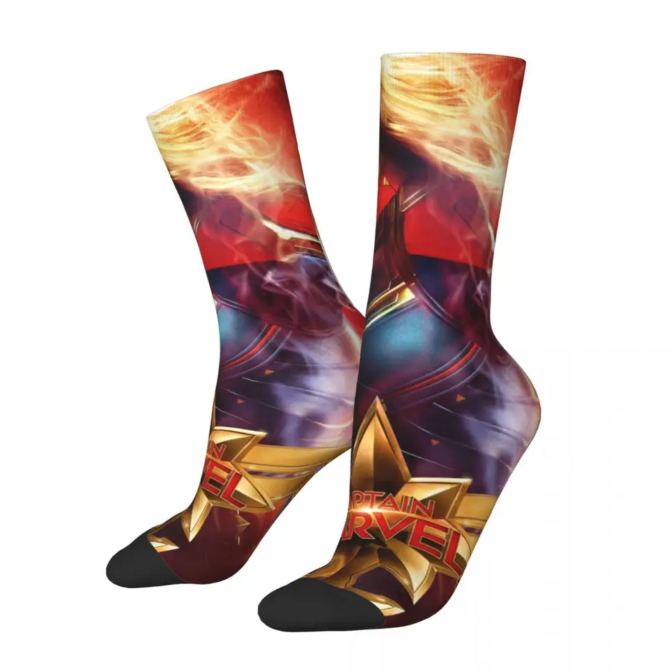 Funny Crazy Sock for Men Cool Hip Hop Harajuku kapitán Marvel Happy Sladkless Pattert tlačený chlapčenský kompresia Compression Sock