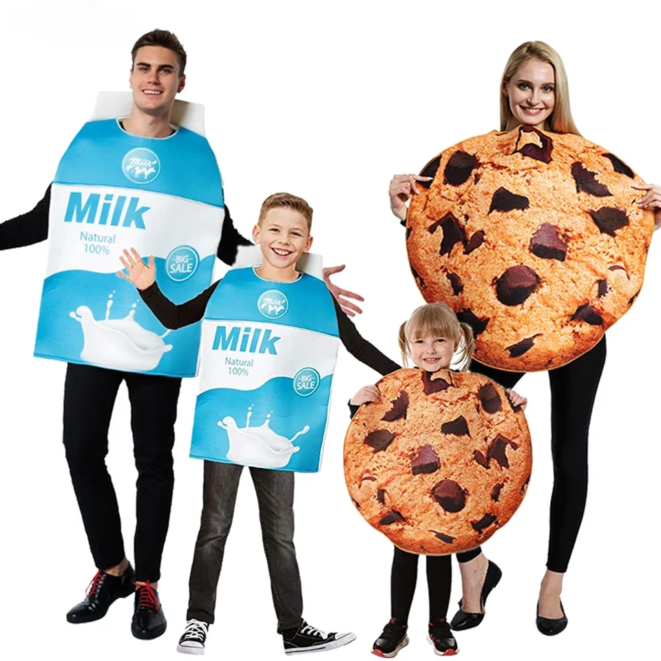 Funny Food Milk Cookies Cosplay halloween kostýmy pre dospelých žien deti vianočné večierky skupiny Rodinné oblečenie