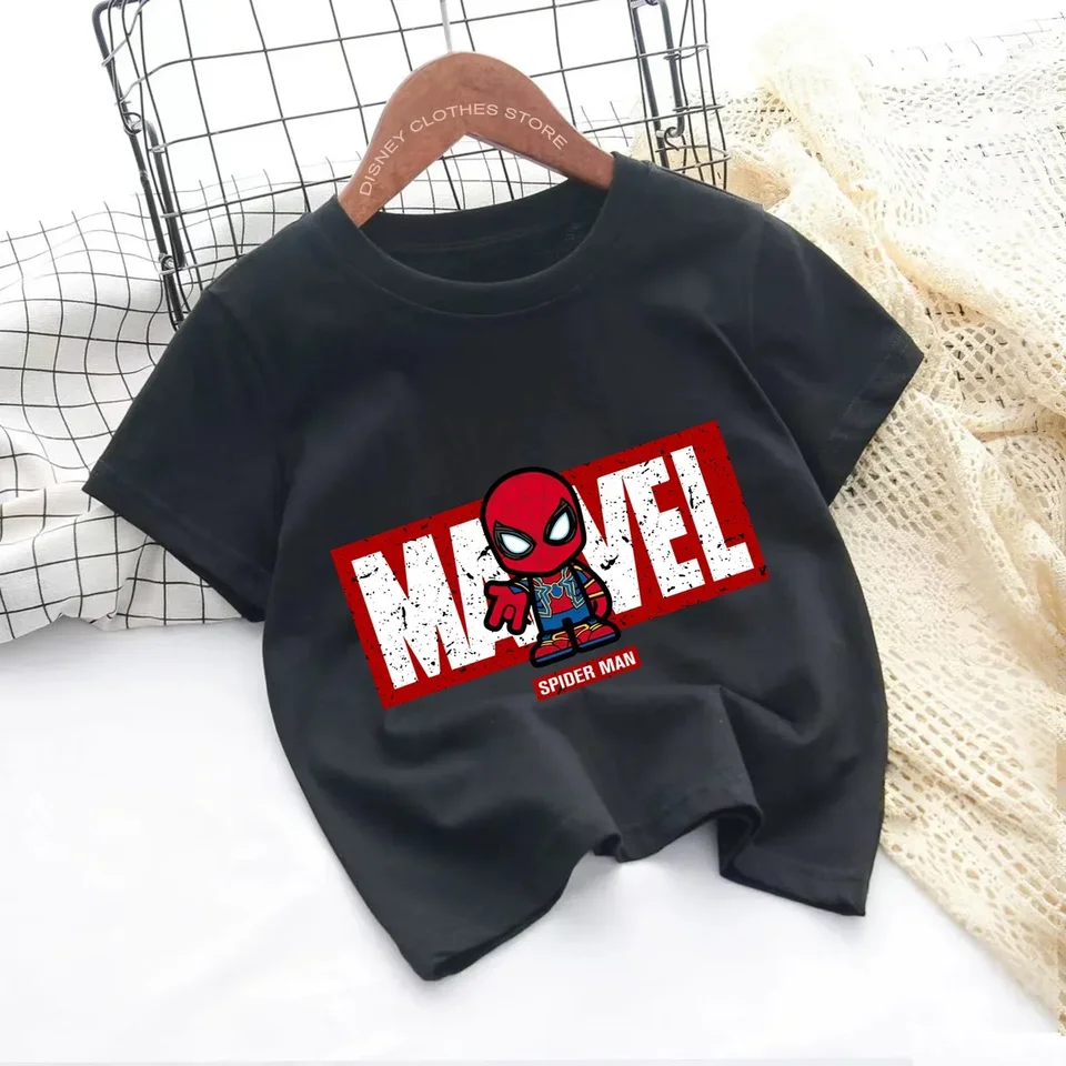 Funny Marvel Spider-Man Teen T-Shirt Kid Boy Girl Girl Cast Fashion Cotton Children Clothing 2024 Summer Cool Cool Baby Tee Tops Tričko