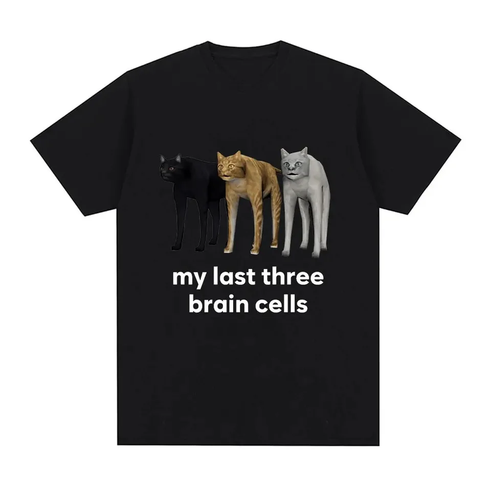 Funny Moje posledné tri mozgové bunky Cats meme t tričko pánske bavlnené príležitostné tričko s krátkym rukávom Vintage nadmerné tričká Streetwear