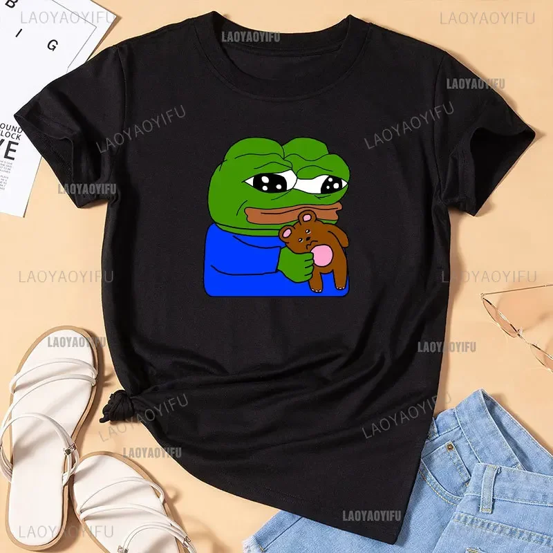 Funny Pepe the Frog Meme Grafické bavlnené tričko Harajuku vintage módne unisex streetwear y2k žaba zvierat tlač O-krk oblečenie
