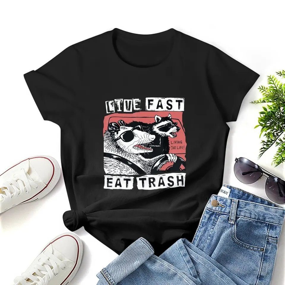 Funny Possum mývala živé rýchle jesť odpadky Street Cats Squad Dámske tričko Grafické tričko Príležitostné tričko s krátkym rukávom