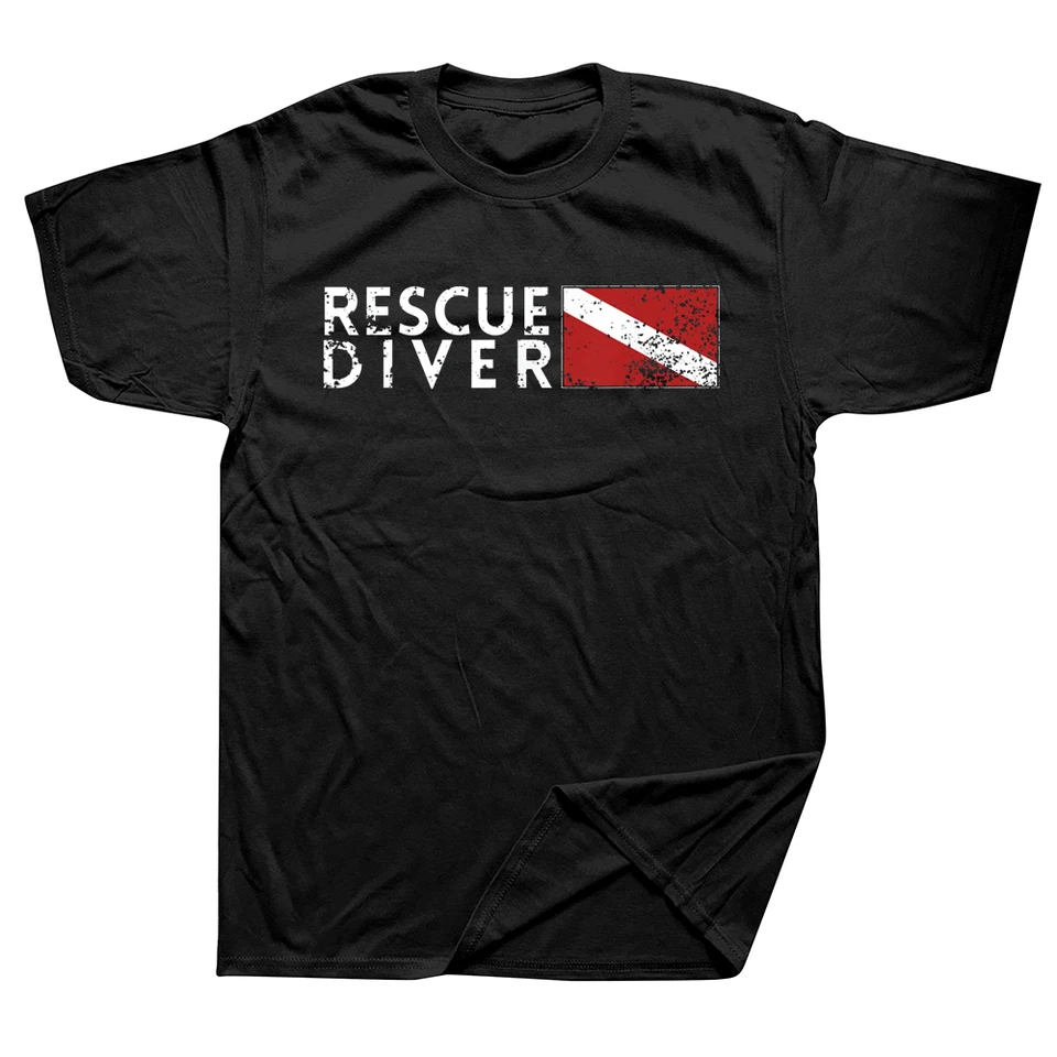 Funny Rescue Diver Flag Scuba T tričká letný štýl Grafické bavlnené ulice Streetwear s krátkym rukávom narodeniny darčeky Tričko Pánske oblečenie