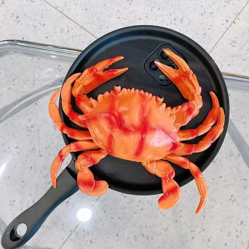 Funny Squeaker 3D Crab Frying Pan Pank pre iPhone 16 15 14 13 12 Pro Max 15 plus 13mini 11 puzdro na zadné telefón