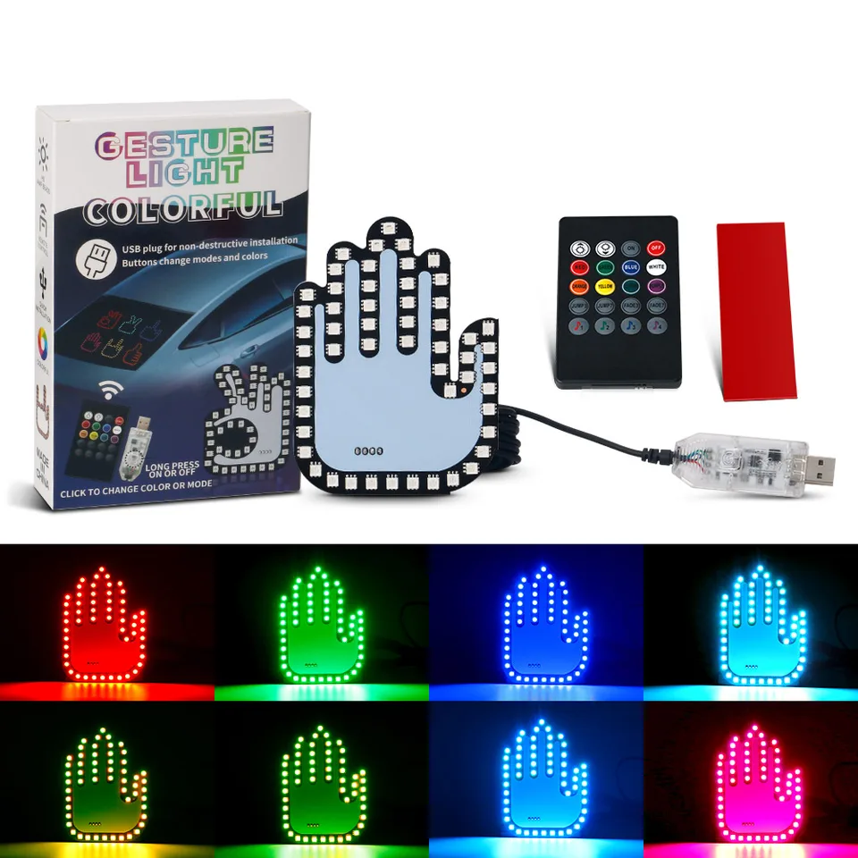 Funny svetlo prstom s prstom s diaľkovými znakmi Rage Rage Signs Stredný gesto prstom Svetlo USB Automatické jantárové brzdenie Middle Finger Brzdenie Brzdenie