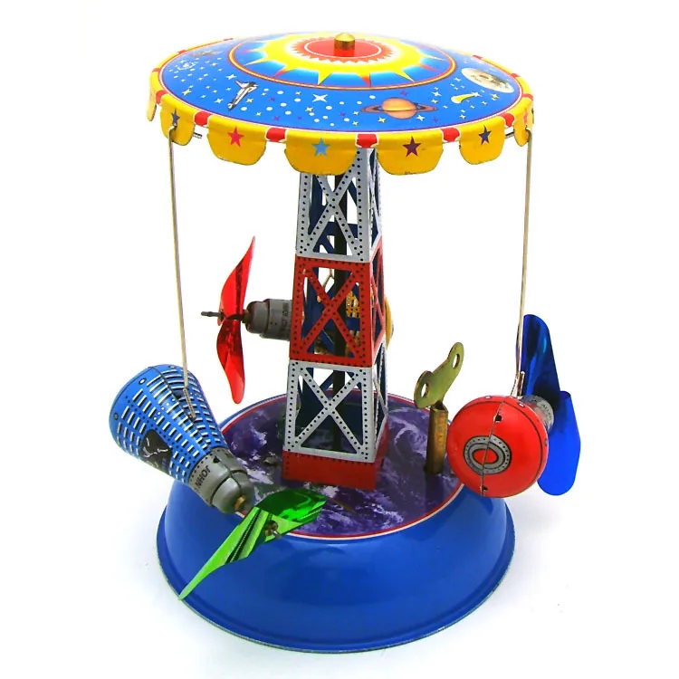 [Funny] Zbierka dospelých retro navíjačka s hračkou Kov kov Cin Amusement Park Space Capsule Carrousel Clockwork Model hračky Vintage hračky darček