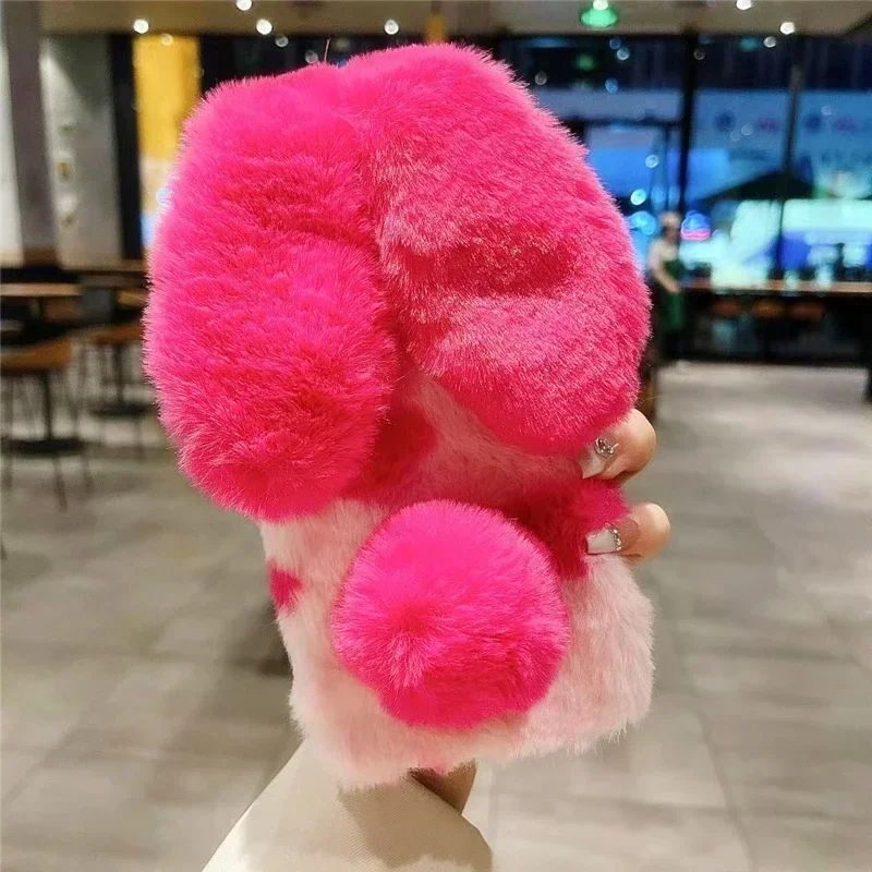 Furry králičia Bunny Fur Fur Soft Plyš čierny puzdro pre Samsung A05S A15 A25 A35 A55 A14 A24 A34 A54 A13 A23 A33 A12 A22 A22 A32 A52S