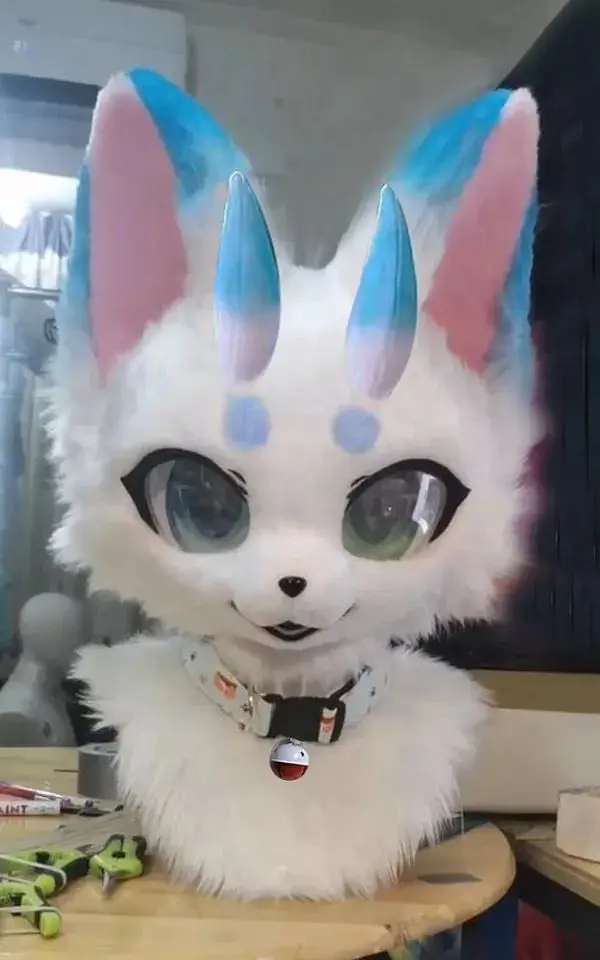 Furuit Dlhodobolasá mačka a líška maskota hlavy Halloween srsť rolu hre 91#
