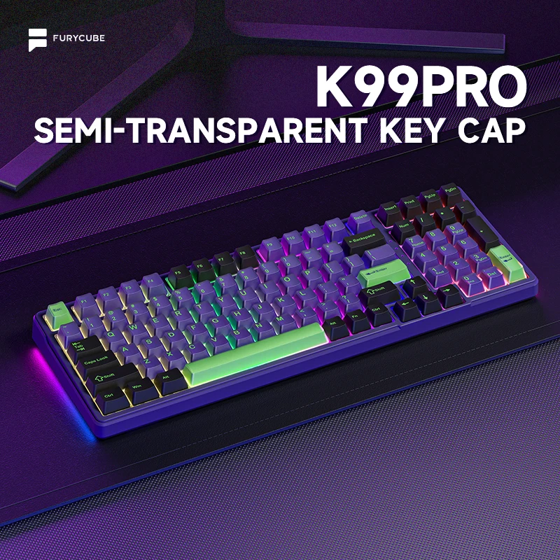 Furycube K99 Pro 99 Klávesy 2.4g Wireless/Bluetooth/Wired RGB Hot- Swap Mechanical Keyboard PBT Keycaps Purple