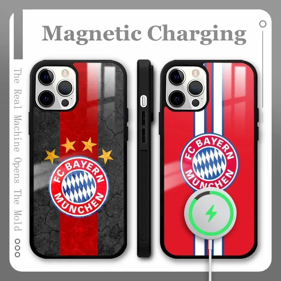 Futbal B-Bayerns M-Munc-Hen EV telefónny puzdro pre iPhone 16 15 14 13 Pro Max Plus Mini Magsafe Mirror Wireless Magnetic Funda