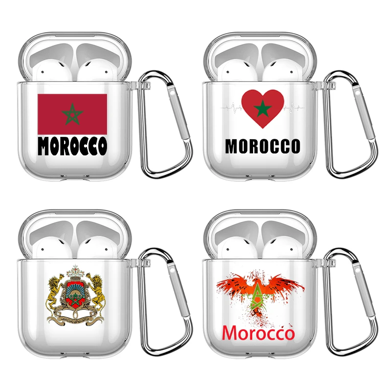 Futbal na vlajku Maroko s háčikom pre AirPod Pro 3 Pro2 Clear Cover Accessorie Silikone Case pre Apple AirPods 2 1 puzdrá na slúchadlá