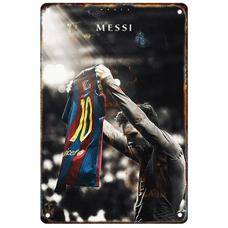 Futbalová hviezda Messi retro plagát Wall Art Iron Maľba maľba bezrámová miestnosť domáca dekorácia futbalové klub Fan Fans Collection Gifts